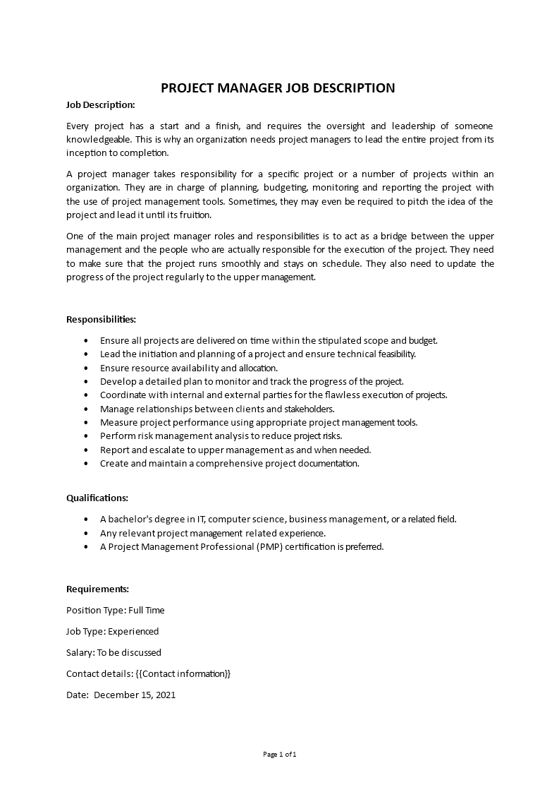 it project manager job description