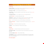 Beach Packing List Template example document template
