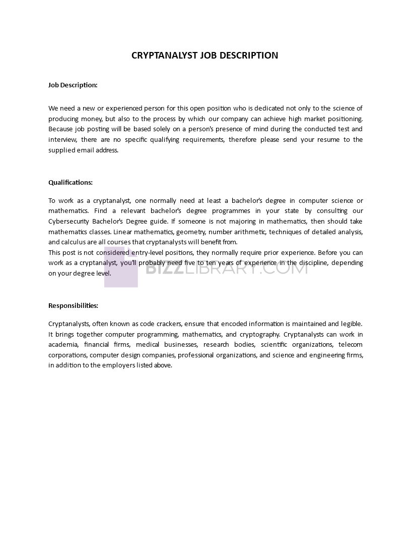 cryptoanalyst job description Main Image cryptoanalyst job description template