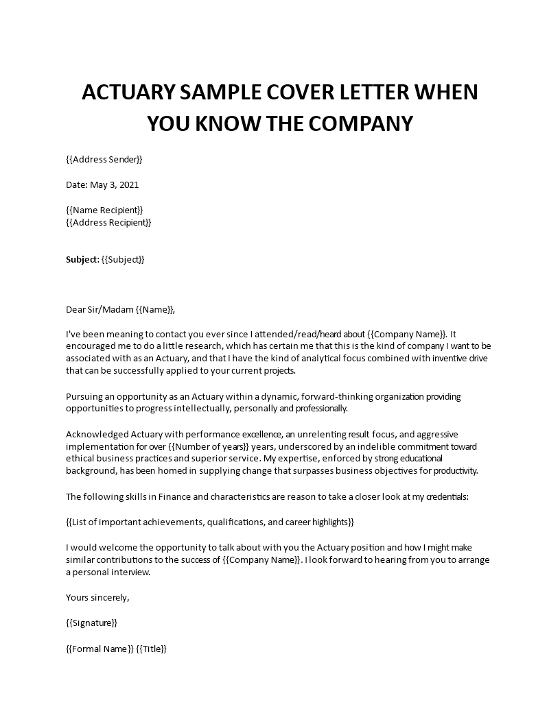 actuary cover letter