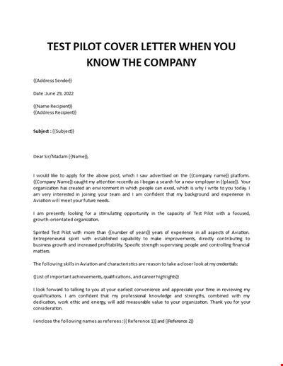 Test Pilot cover letter