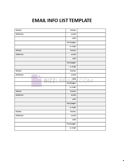 Email Info List Template