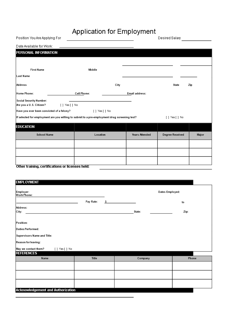 Simple Job Application Form Template