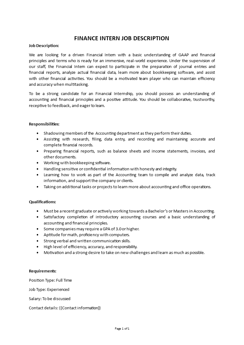 finance intern job description Main Image finance intern job description
