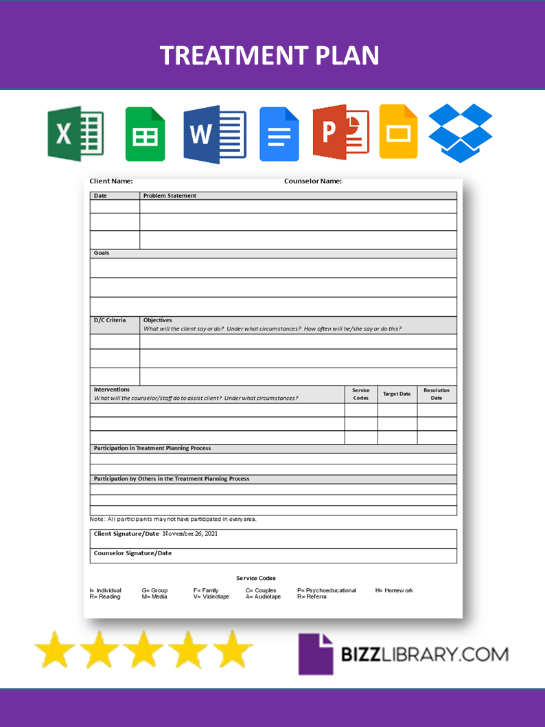 treatment plan template template