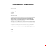 Character Reference Letter from Friend example document template