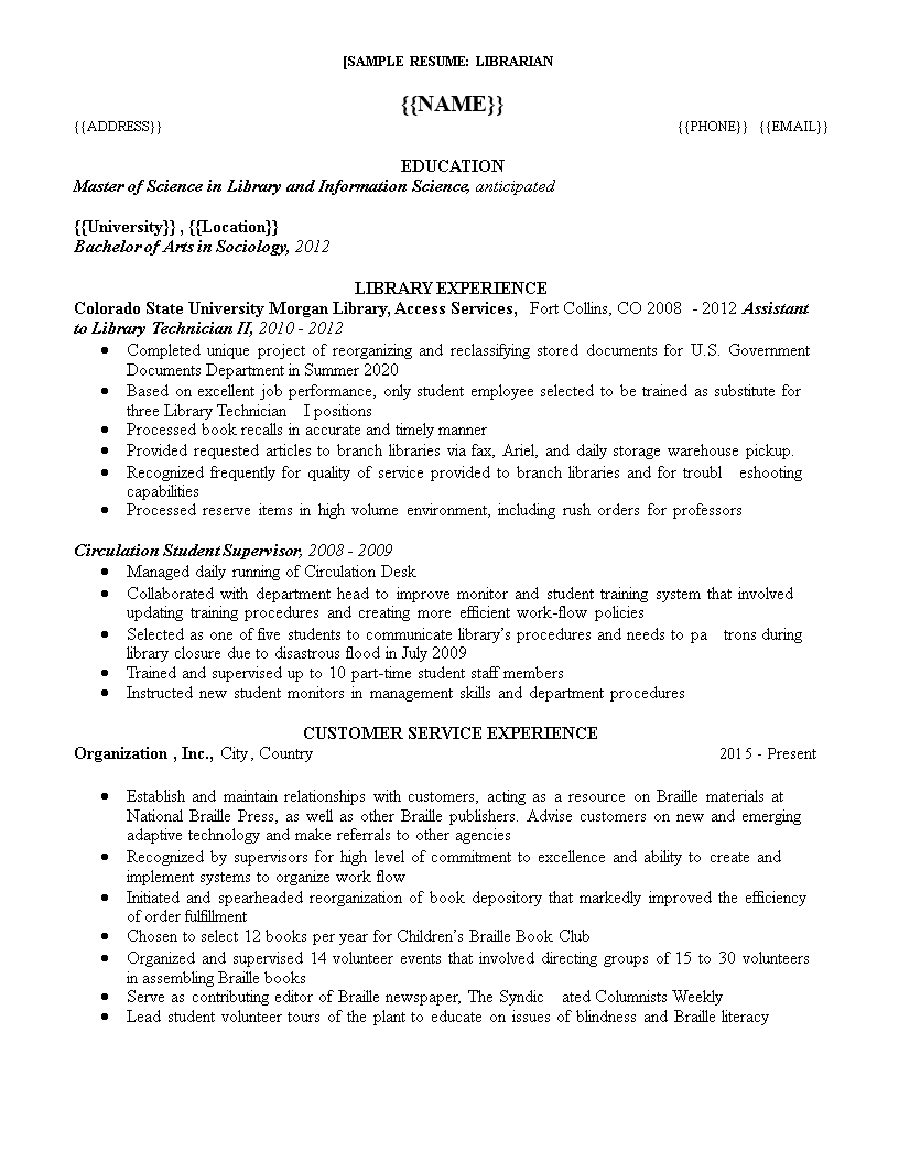 librarian resume Main Image librarian resume