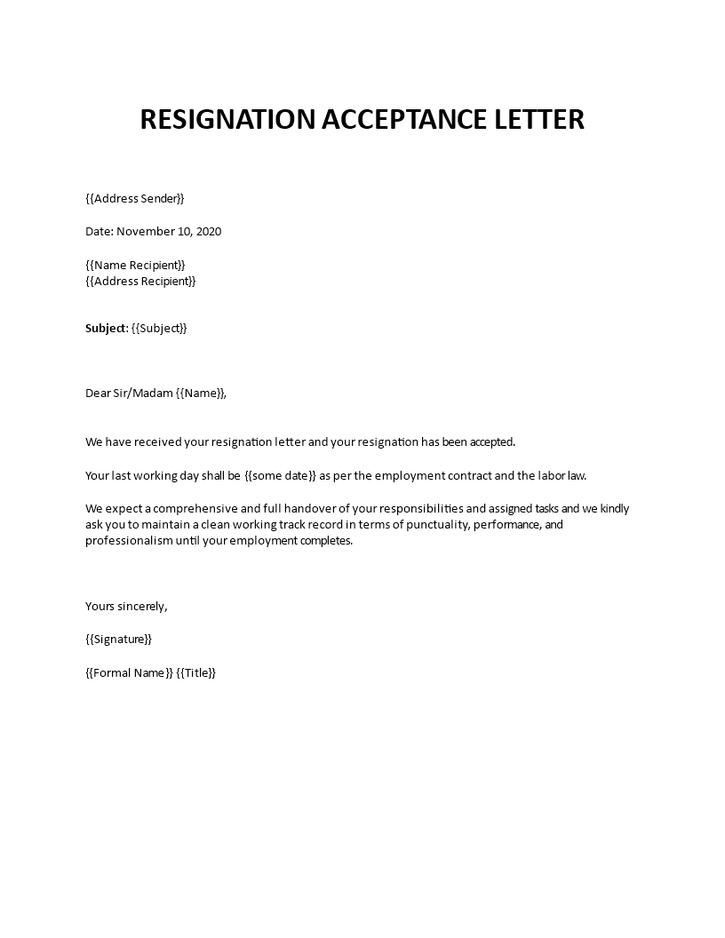 employee resignation acceptance letter Main Image employee resignation acceptance letter template