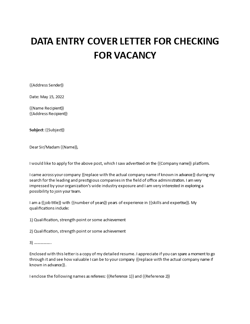 data entry application letter