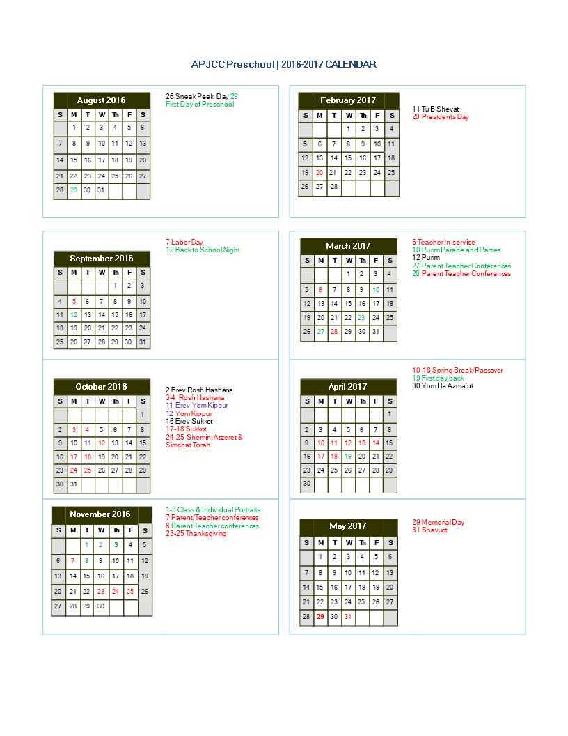 Printable Preschool Calendar Template Printable Preschool Calendar Template