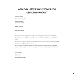 Apology letter to customer for defective product example document template