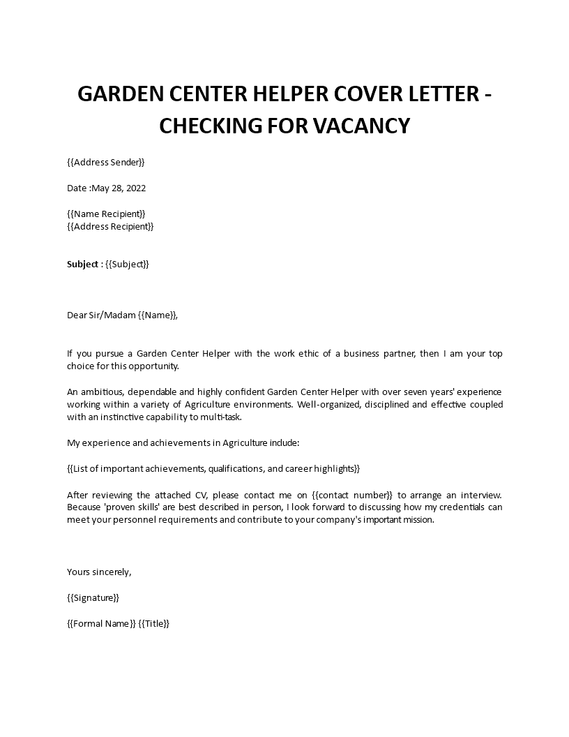 garden center cover letter