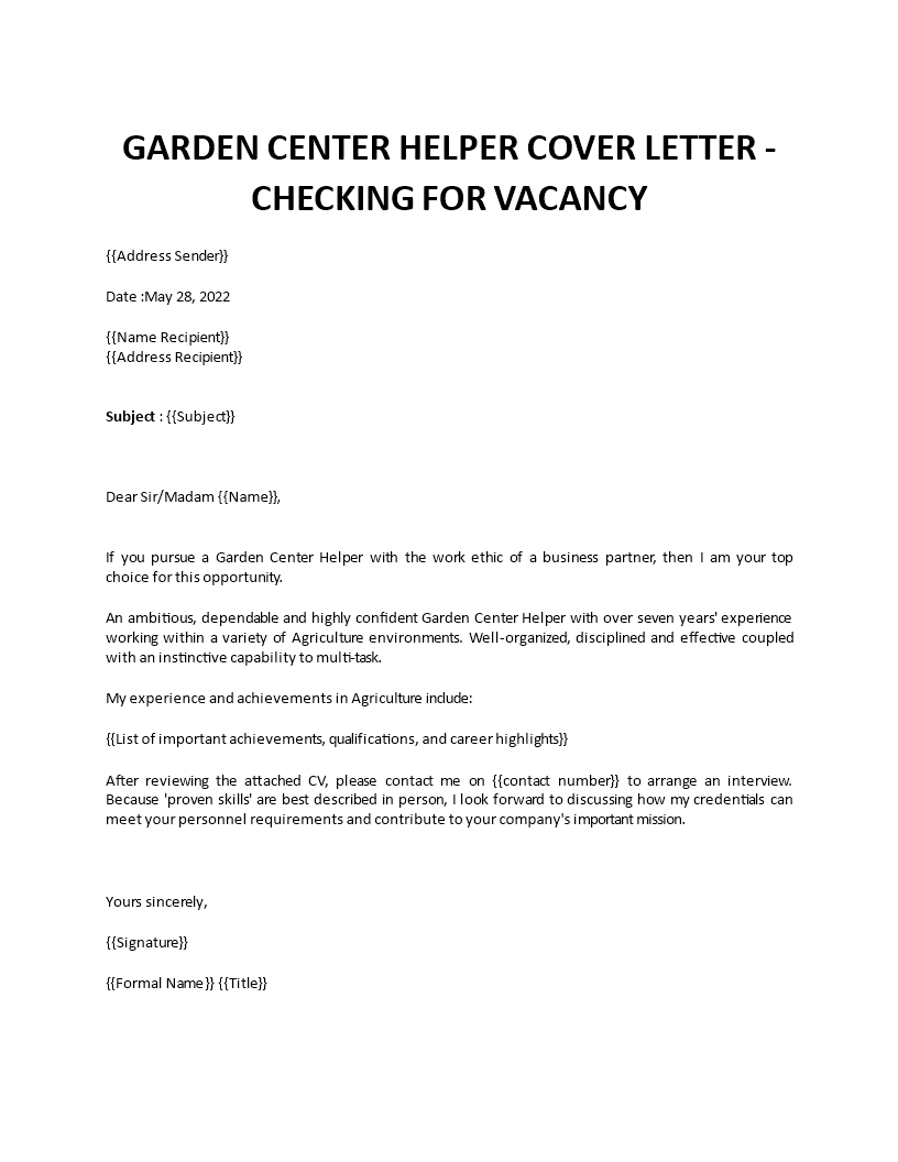 garden center cover letter Main Image garden center cover letter template