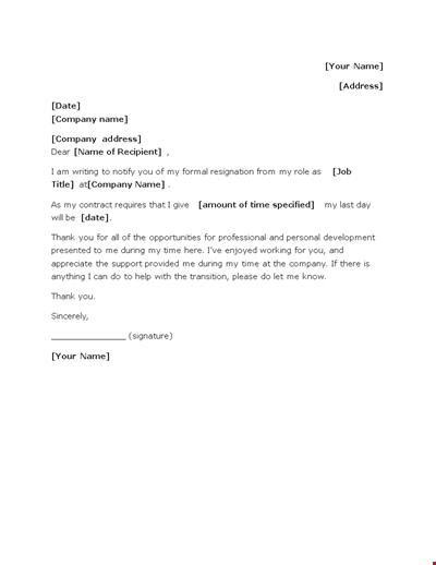 Employer Job Resignation Letter Template