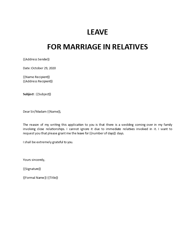 cousin marriage leave template
