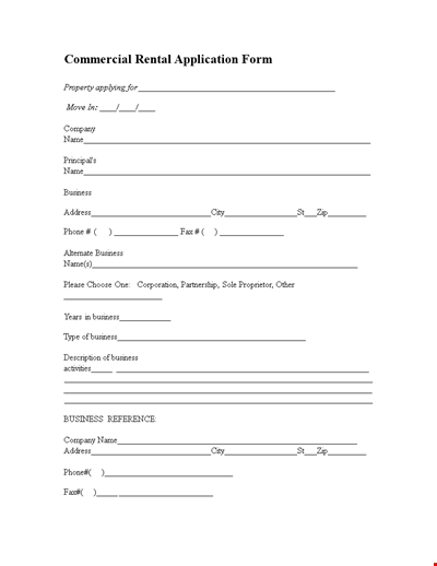 Business Commercial Lease Rental Application Form - Apply for a Lease