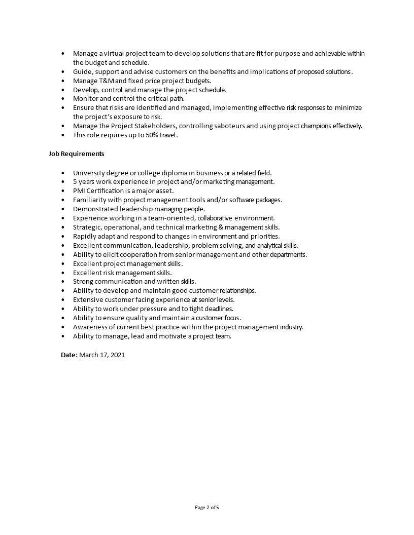 project manager job description example