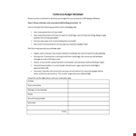 Conference Budget Worksheet example document template