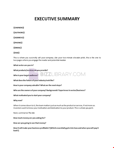Executive Summary Survey Format