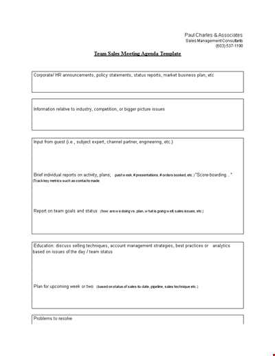 Sales Team Agenda Template - Streamline Sales, Address Issues, and Review Status