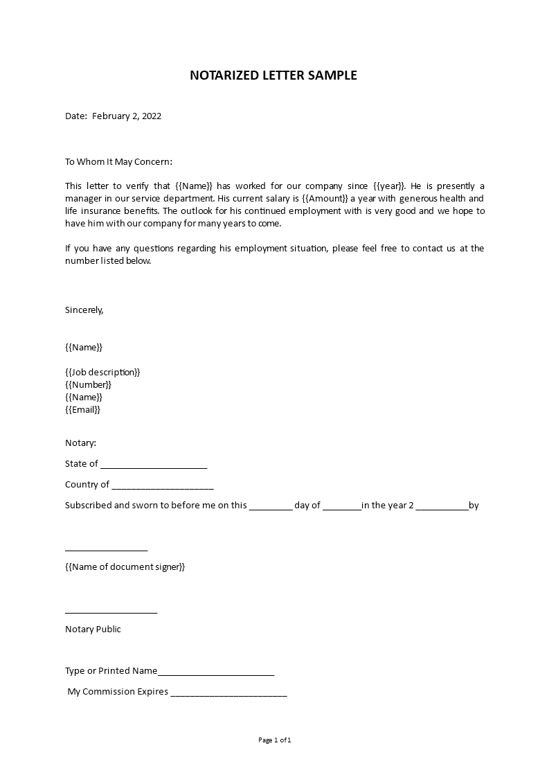notarized letter template template
