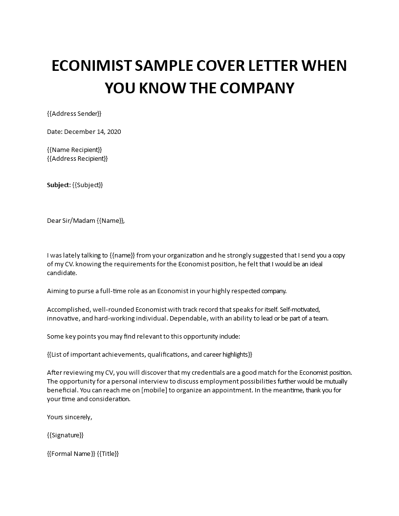 economist supervisor cover letter