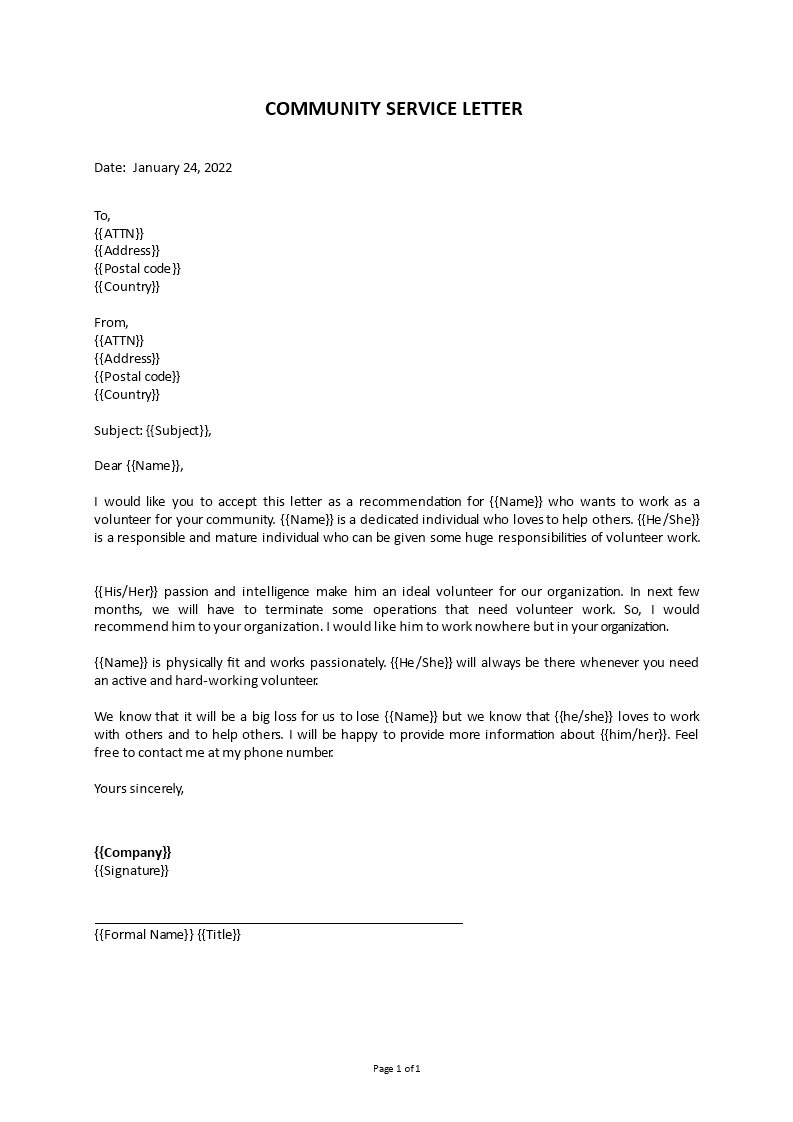 community service reference letter template template