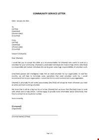Community Service Reference Letter Template