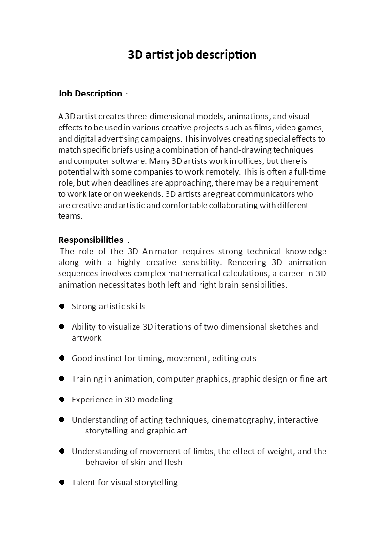 3d animator job description