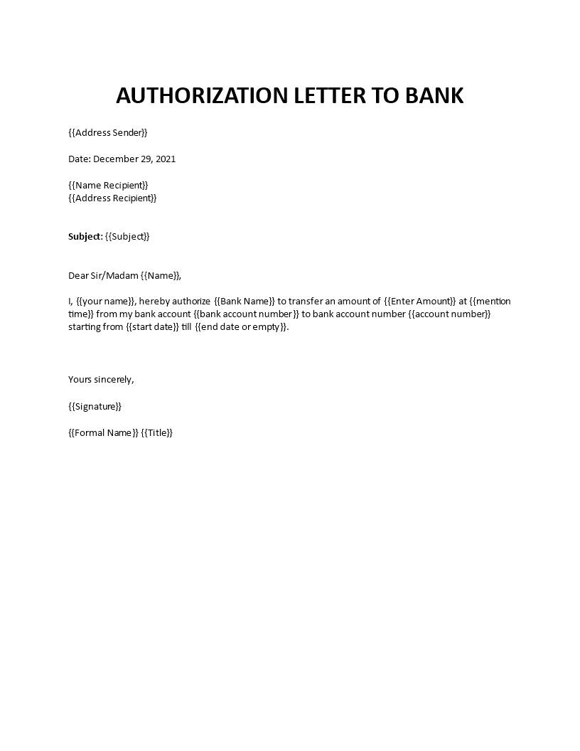 how to write authorization letter to bank