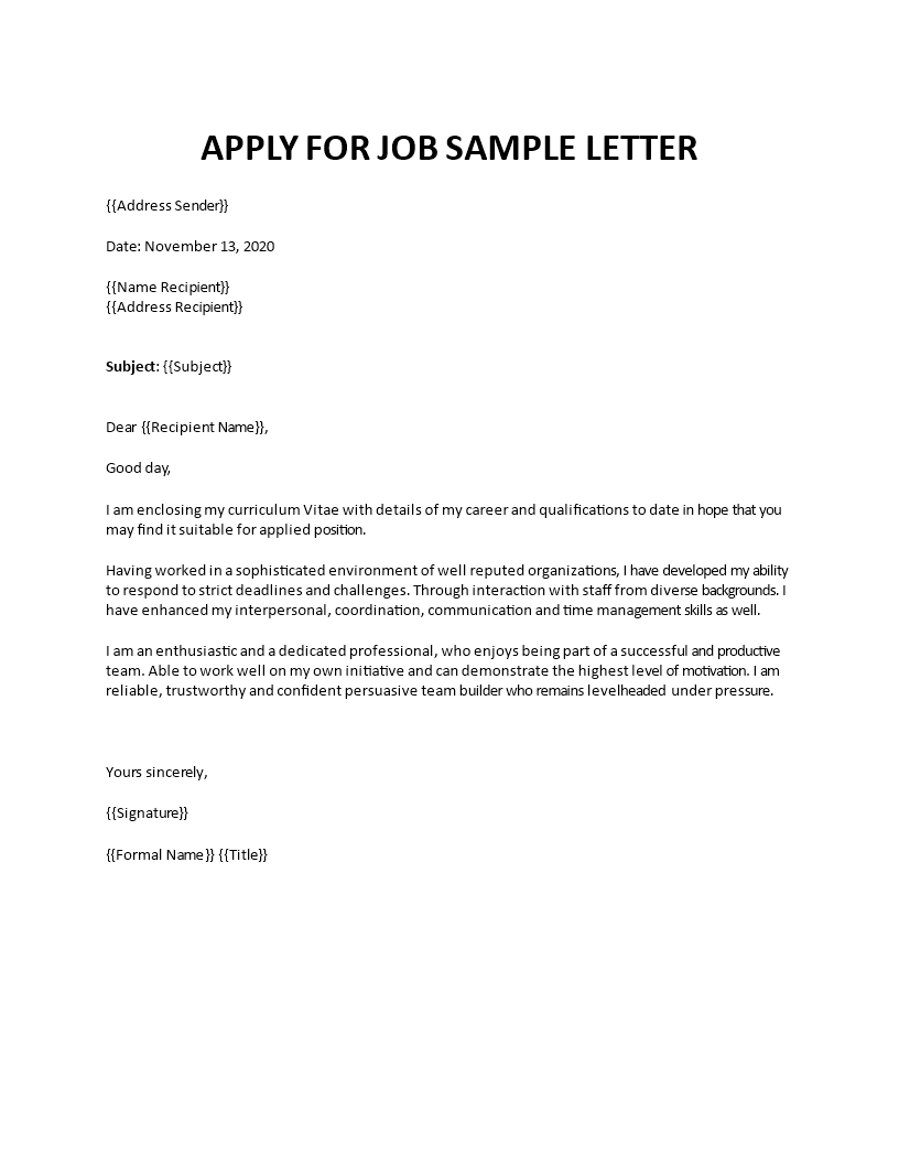apply for job sample letter Main Image apply for job sample letter template