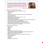 New Baby Packing Checklist example document template 