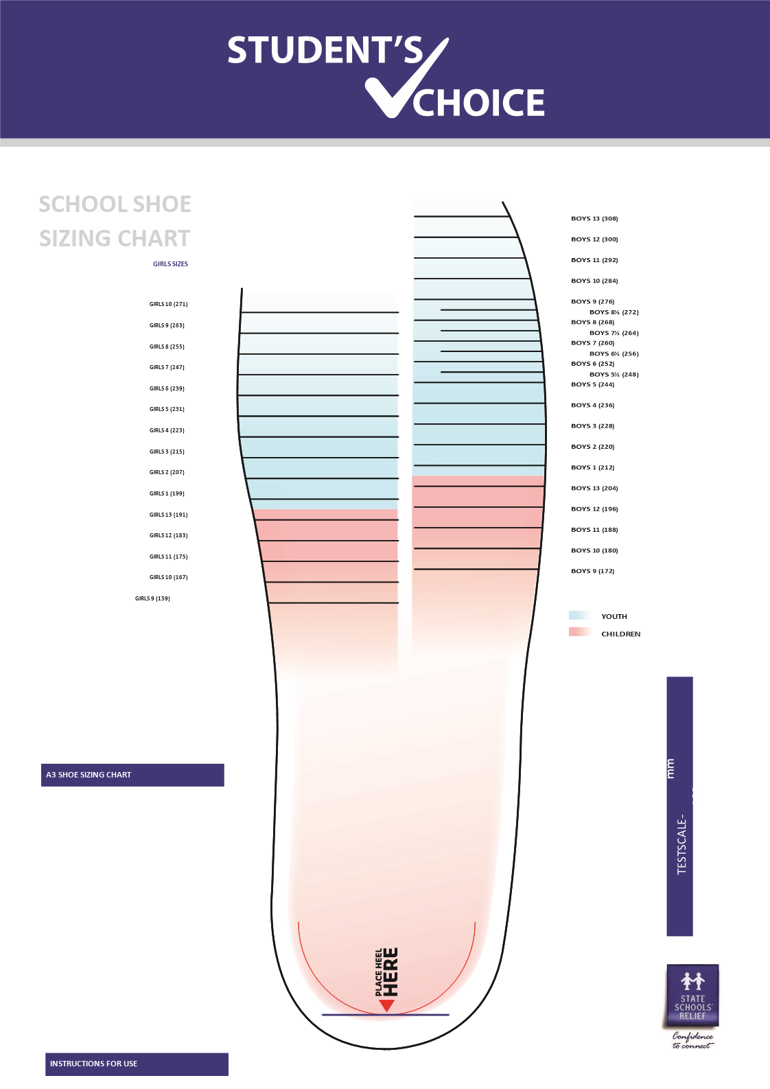 Printable School Shoe Size Chart