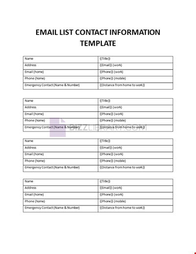 Email List Contact Information Template