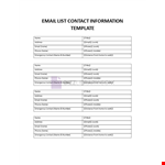 Email List Contact Information Template example document template