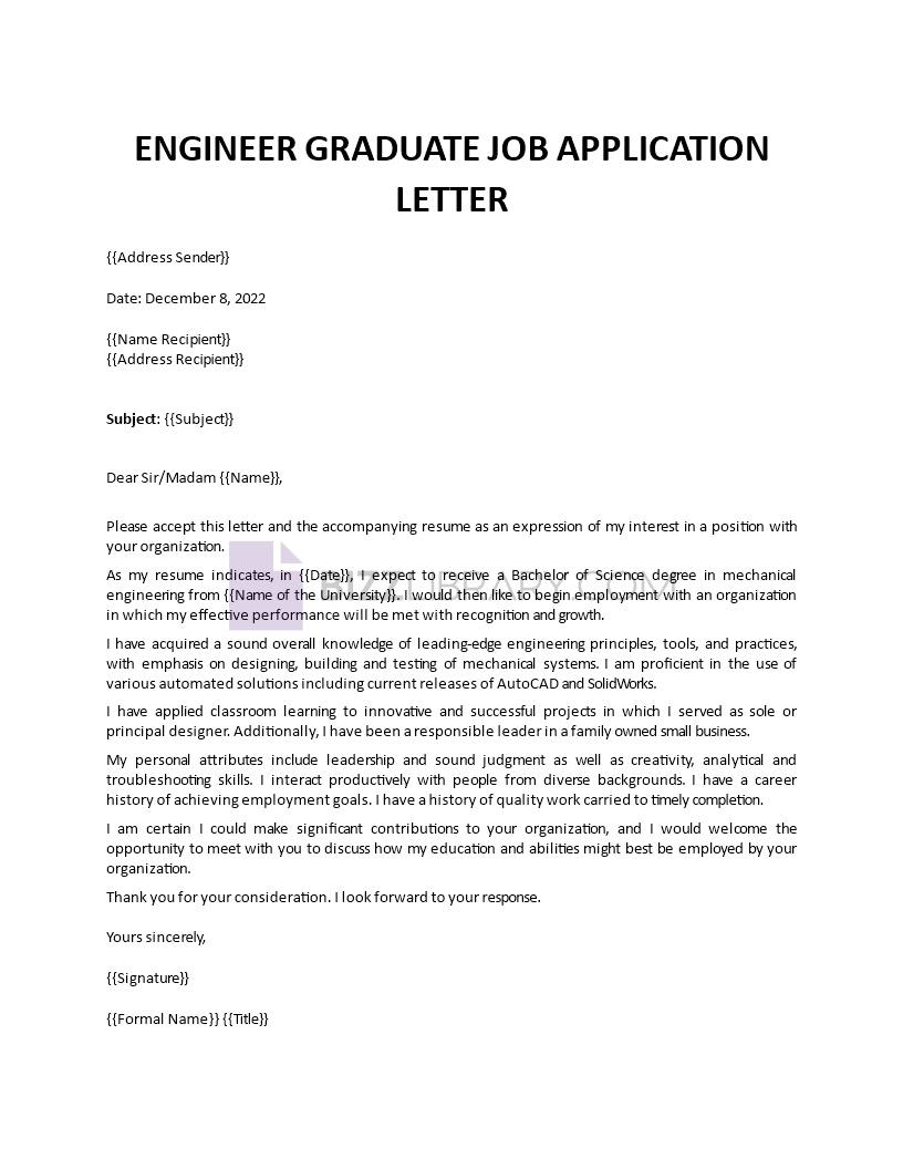 engineer graduate job application letter Main Image engineer graduate job application letter template