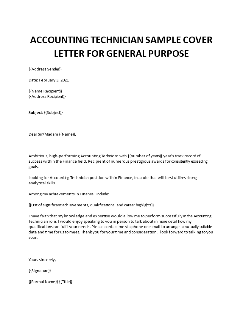 accounting technician application letter template