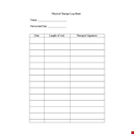 Physical Therapy Log Sheet for Efficient and Effective Recording example document template