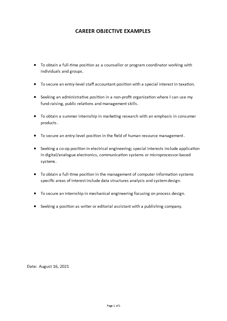 career objective example Main Image career objective example template