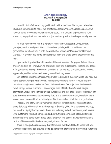 Example Grandpa Eulogy - Honoring the Legacy of a Great Grandfather