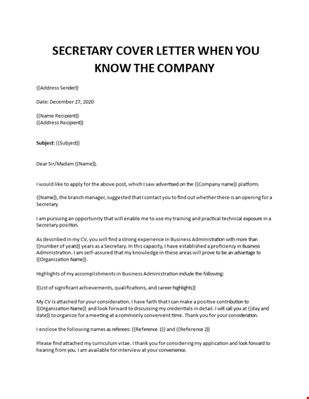 Secretary Cover Letter