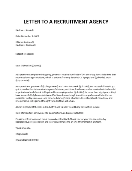 Sample Email To Recruiter