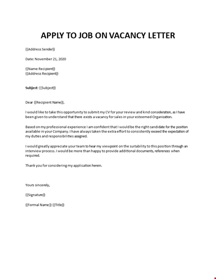 Application Letter For A Job Vacancy