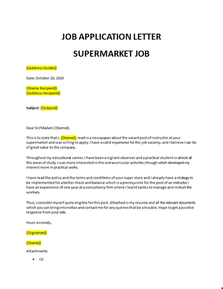 Application For A Job In Supermarket