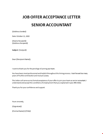 Job Offer Acceptance Letter Financial Position