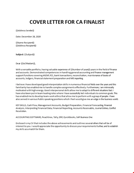 Sample Chartered Accountant Cover Letters