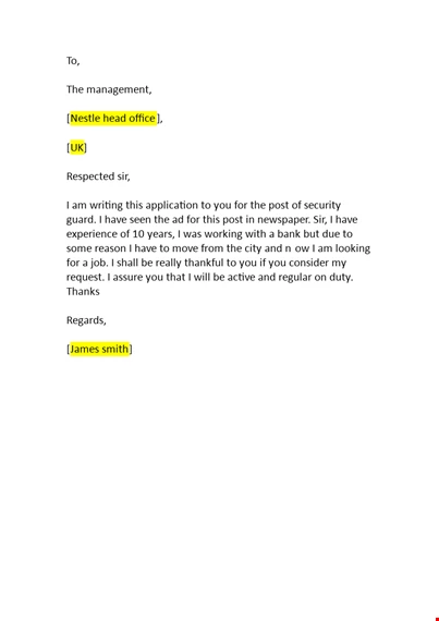 Job Application For The Post Of Security Guard