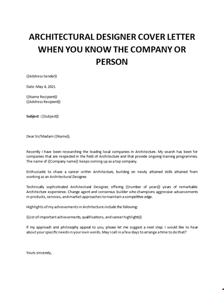 Architectural Designer Cover Letter