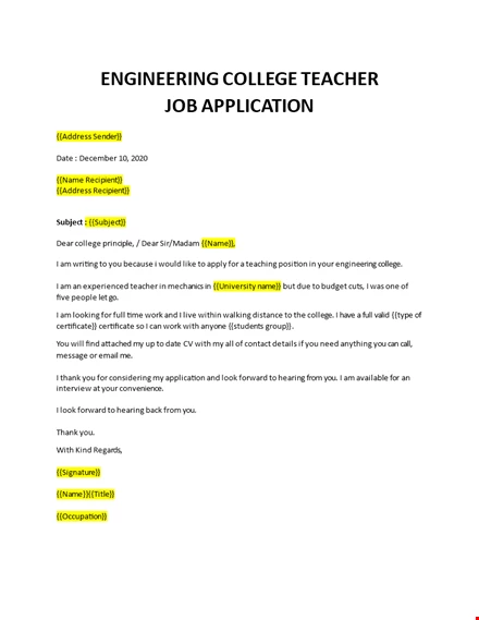 Cover Letter For Teaching Position