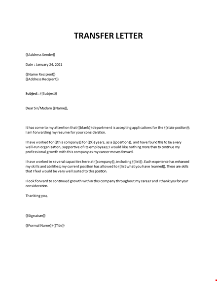 Job Transfer Request Letter For Personal Reason